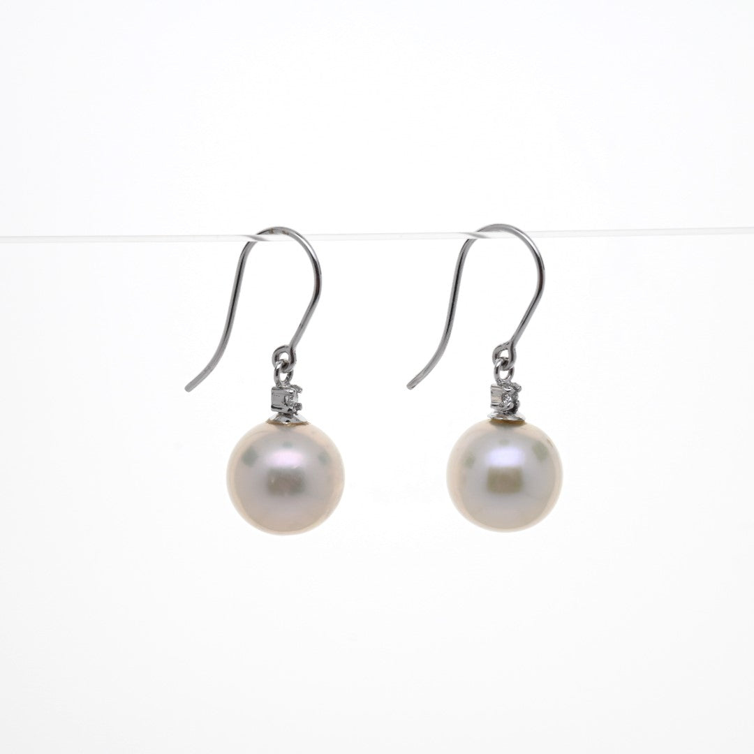 "KASEY" - Pearl Earrings with Diamonds