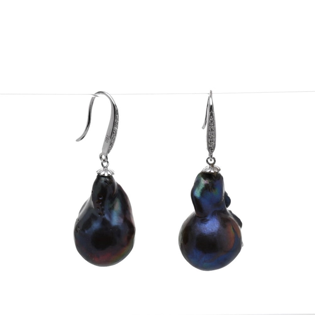 "JULIA" - Black Baroque Pearl Earrings with Diamonds