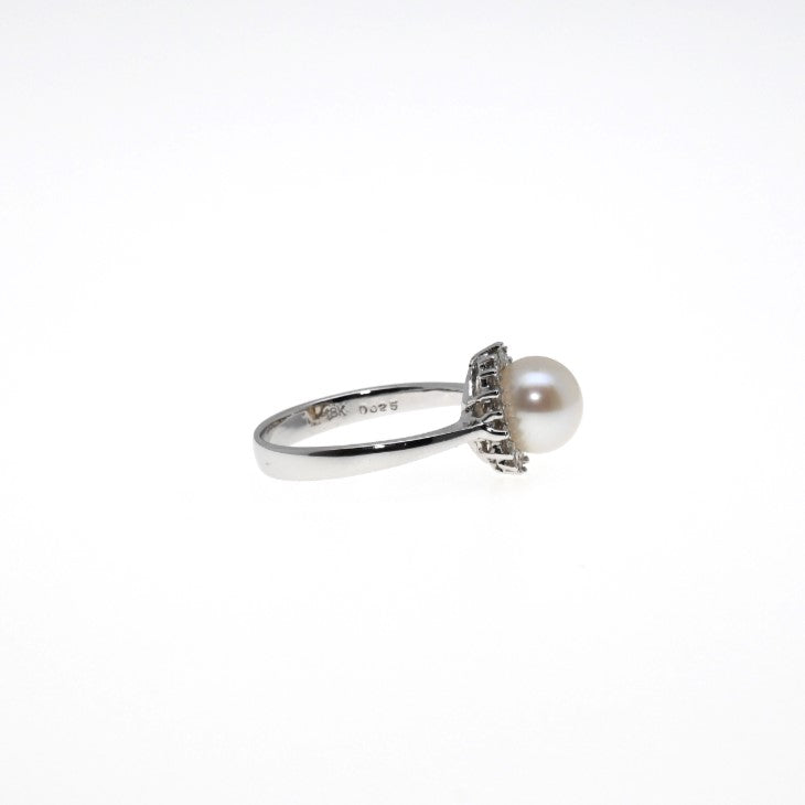 "KEZIAH" - White Pearl Ring with Diamonds